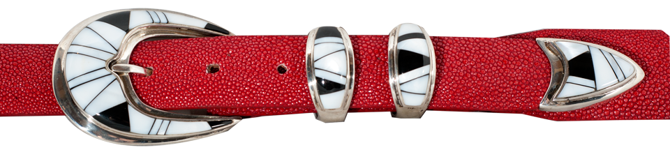 BG Mudd White Onyx & Black Onyx 1" Inlaid Ranger Belt Buckle