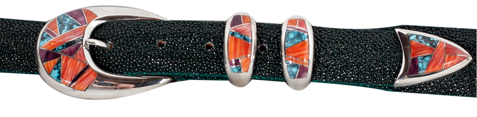 BG Mudd Spiny Oyster & Chinese Turquoise 1" Inlaid Ranger Belt Buckle