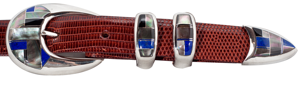 BG Mudd Clam Shell, Lapis & Black Onyx 1" Inlaid Ranger Belt Buckle