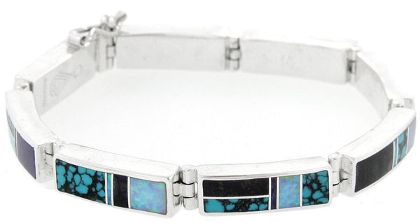 David Rosales Big Link Inlaid Sterling Silver Bracelet