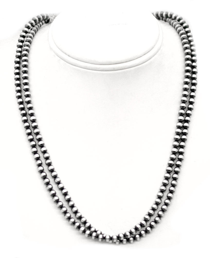 Traditional Sterling Silver Antiqued Beaded Double Strand Necklace