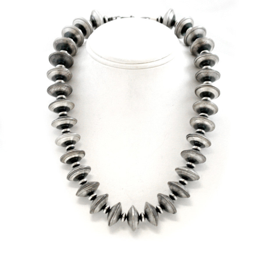 Traditional Sterling Silver Antiqued Beaded Navajo Necklace