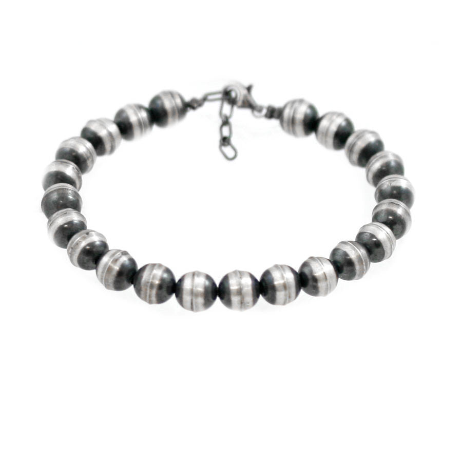 Traditional Sterling Silver Antiqued Beaded Navajo Bracelet
