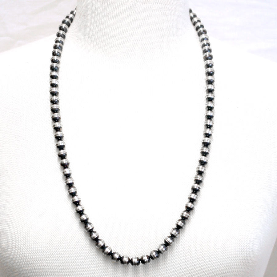 Traditional Sterling Silver Antiqued Beaded Navajo Necklace