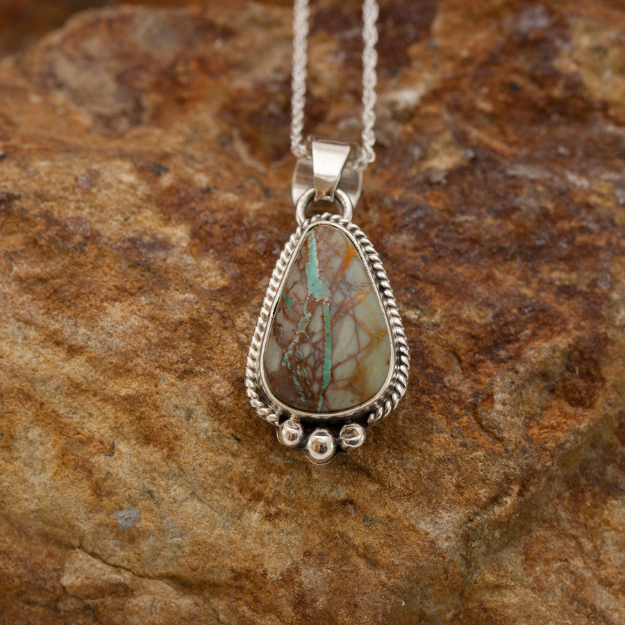 Boulder Turquoise Willow Teardrop Pendant