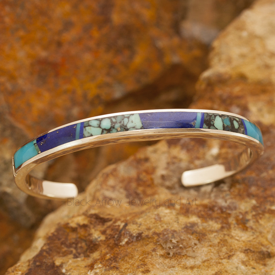 David Rosales Blue Mountain Inlaid Sterling Silver Bracelet