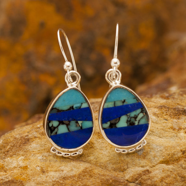David Rosales Blue Mountain Inlaid Teardrop Sterling Silver Earrings