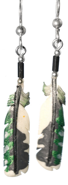 Green Kingfisher | Bone Feather Earrings