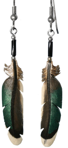 Green Winged Teal | Bone Feather Earrings