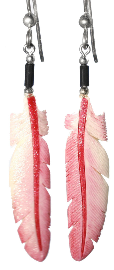 Roseate Spoonbill | Bone Feather Earrings