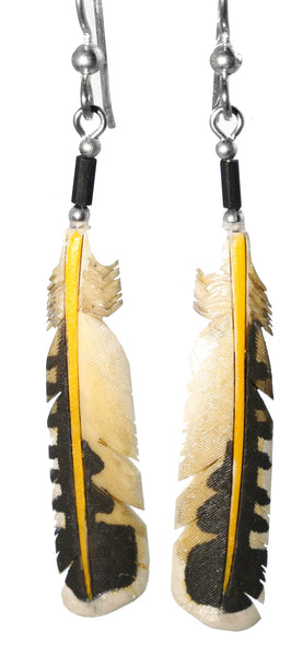 Yellow Flicker Bone Feather Earrings