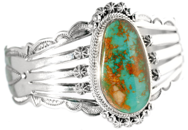 Aaron Toadlena Ornate Crow Springs Turquoise Sterling Silver Bracelet
