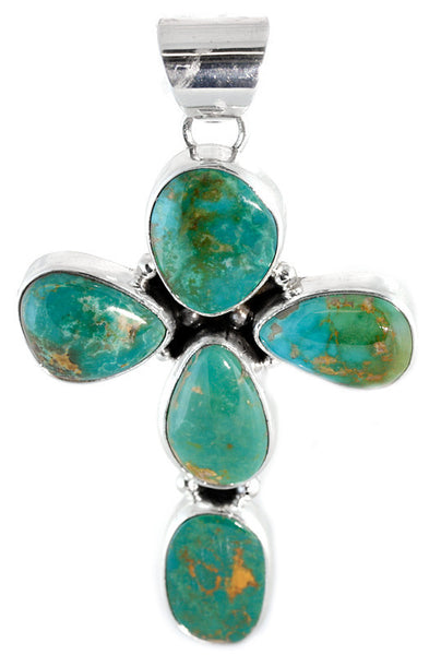 Aaron Toadlena Crow Springs Turquoise Sterling Silver Cross Pendant