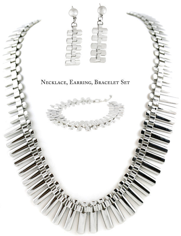 Necklace, Earrings, and Bracelet Set - Sterling Silver Plated