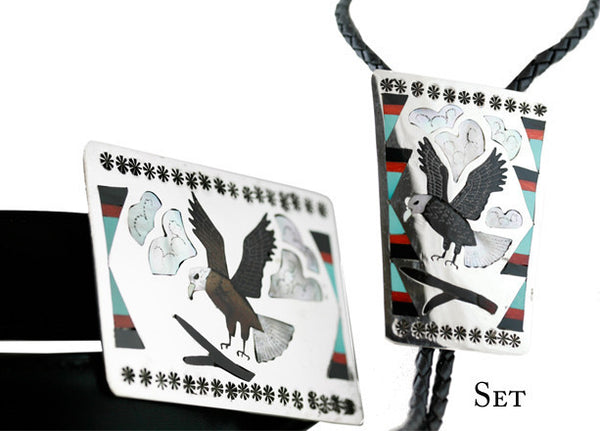 Zuni Bolo and Buckle Set - Sterling Silver