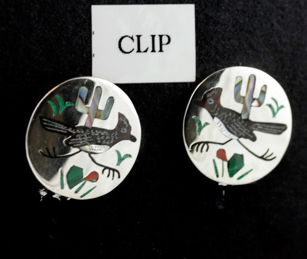 Zuni Bird Clip Earrings - Sterling Silver