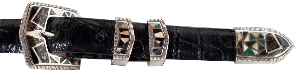 GL Miller Black Jade, Malacite & Pearl 1" Inlaid Ranger Belt Buckle