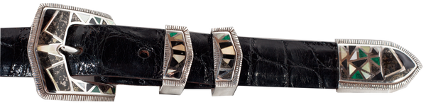 GL Miller Black Jade, Malacite & Pearl 1" Inlaid Ranger Belt Buckle