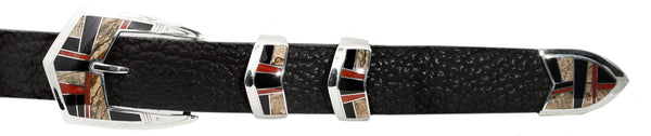 Supersmith Stunning Black Jade & Pearl 1" Inlaid Ranger Belt Buckle