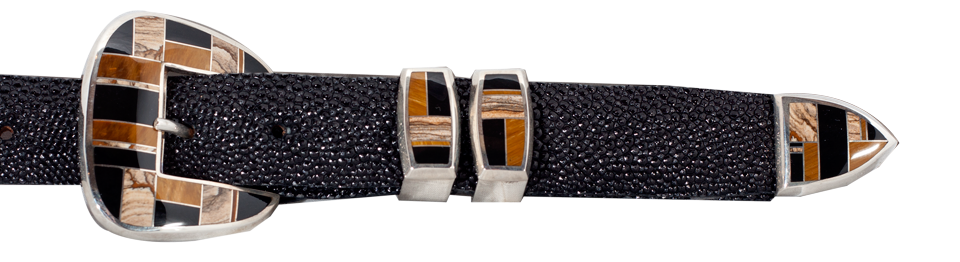 Supersmith Black Jade, Tigers Eye, & Jasper 1" Inlaid Ranger Belt Buckle
