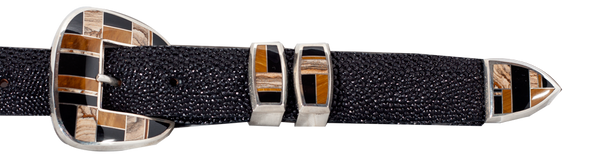 Supersmith Black Jade, Tigers Eye, & Jasper 1" Inlaid Ranger Belt Buckle