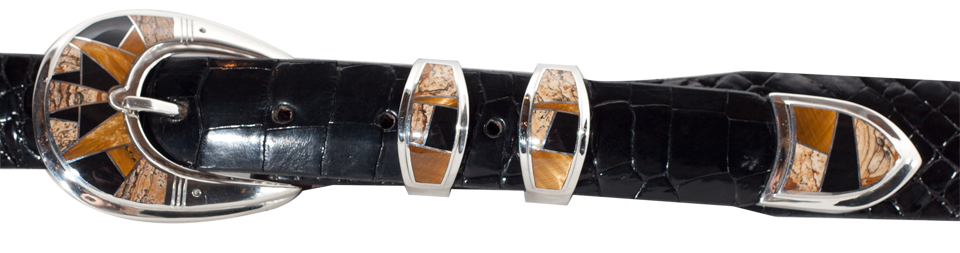 Supersmith Picuture Jasper, Tigers Eye & Jade Inlaid Ranger Belt Buckle