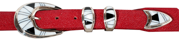 BG Mudd White Onyx & Black Onyx 1" Inlaid Ranger Belt Buckle
