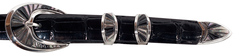 BG Mudd Grey Clam Shell & Black Onyx 1" Inlaid Ranger Belt Buckle