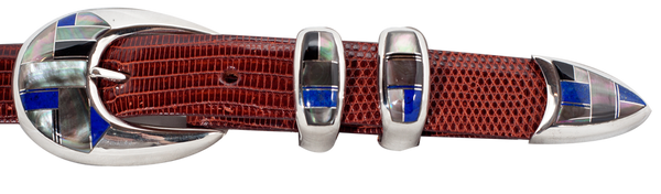 BG Mudd Clam Shell, Lapis & Black Onyx 1" Inlaid Ranger Belt Buckle