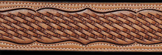 Russet Scalloped Basket Hand Tooled Leather Belt Strap