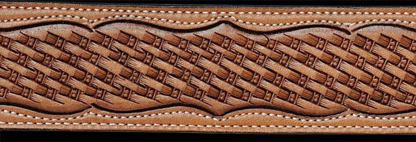 Russet Scalloped Basket Hand Tooled Leather Belt Strap