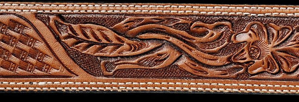 Russet Basket Floral Hand Tooled Leather Belt Strap
