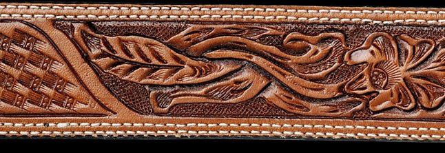 Russet Basket Floral Hand Tooled Leather Belt Strap