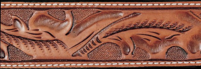 Russet Running Oak Leaf Hand Tooled Leather Belt Strap