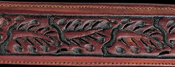 Saddle Brown Skived Leaf Hand Tooled Leather Belt