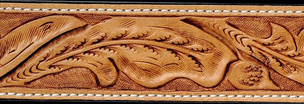 Natural Oiled Floral Hand Tooled Leather Belt Strap