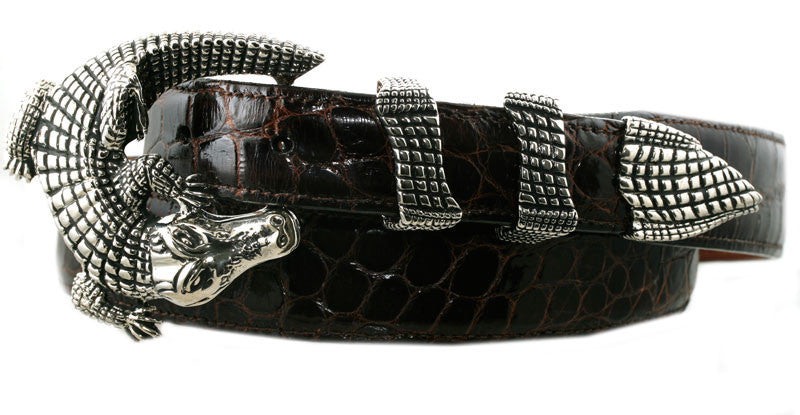 Barabas Men Silver Buckle Solid Color Crocodile Snake Belt BK807 Blue