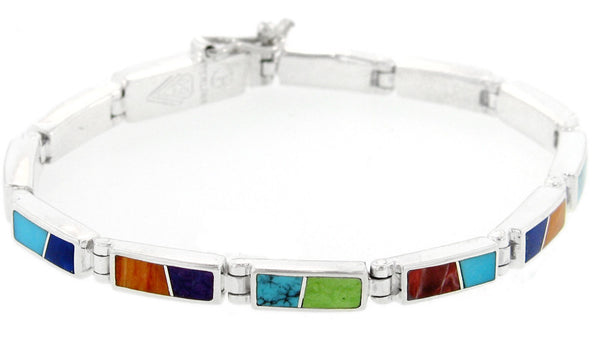 David Rosales Two Tone Link Inlaid Sterling Silver Bracelet