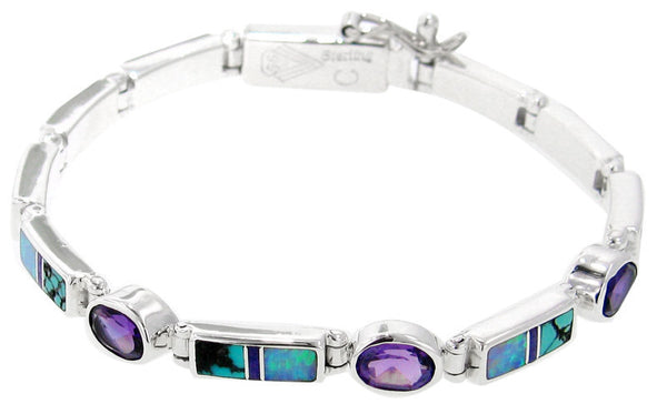 David Rosales Jewel Inlaid Sterling Silver Bracelet
