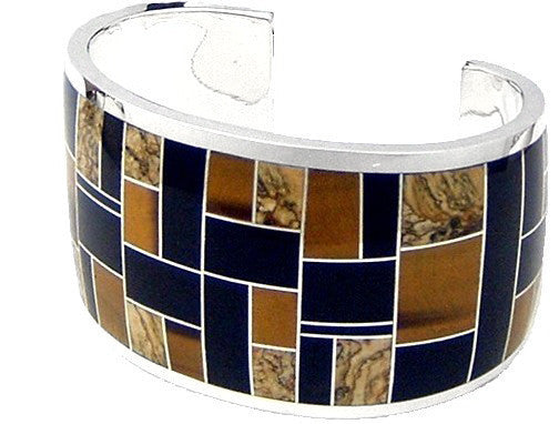 David Rosales Checked Inlaid Sterling Silver Bracelet