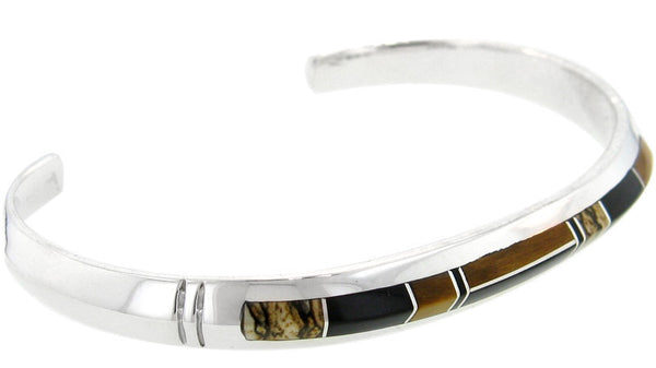 David Rosales Ridge Cut Inlaid Sterling Silver Bracelet