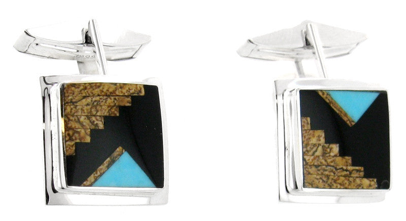 Inlaid Sterling Silver Cuff Links