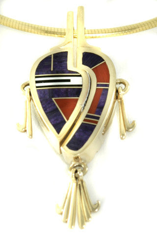 Ray Tracey 14kt Gold Signature Inlaid Pendant - Sugilite/White Onyx/Red Coral