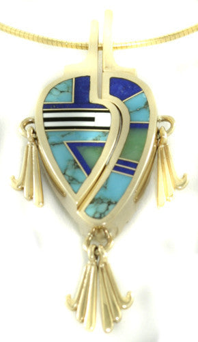 Ray Tracey 14kt Gold Signature Inlaid Pendant - Lapis/Turqoise