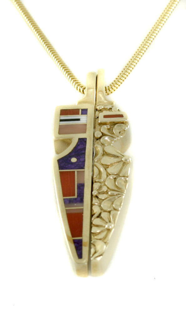 Ray Tracey 14kt Gold Signature Inlaid Pendant - Sugilite/Red Coral/Pink Coral