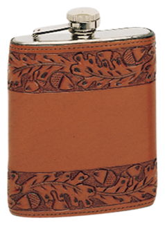 Leather Wrapped Flask Chocolate Oak Leaf