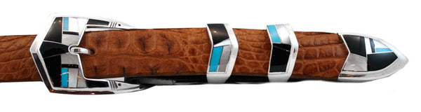 Supersmith Jade, Turquoise & Pearl 1" Inlaid Ranger Belt Buckle