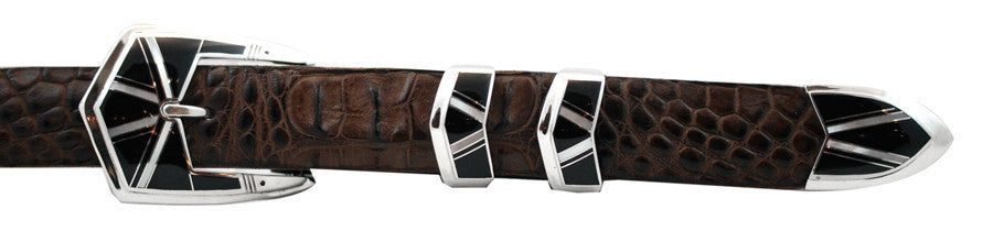 Supersmith Gorgeous Black Jade & Pearl 1" Inlaid Ranger Belt Buckle