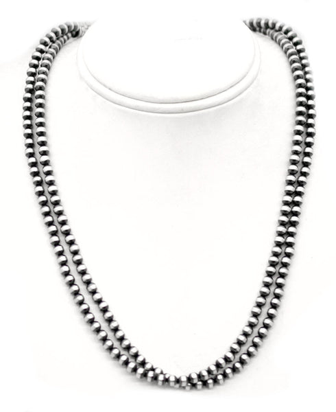 Traditional Sterling Silver Antiqued Beaded Double Strand Necklace