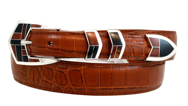 Supersmith Black Jade & Red Tigers Eye 1" Inlaid Ranger Belt Buckle